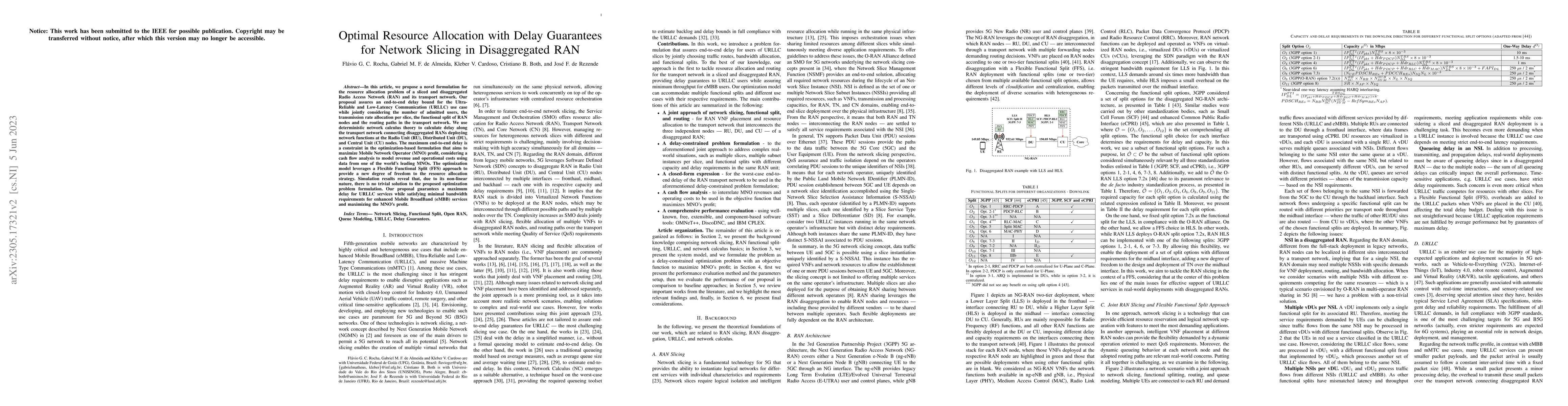 Thumbnail for Optimal Resource Allocation with Delay Guarantees for Network Slicing in
  Disaggregated RAN