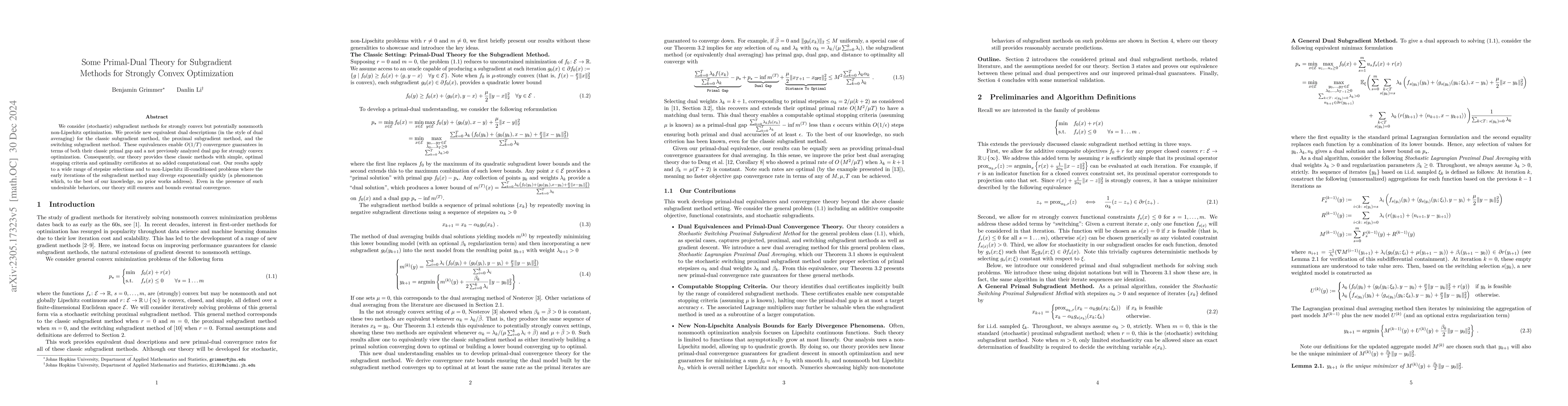 Thumbnail for Some Primal-Dual Theory for Subgradient Methods for Strongly Convex
  Optimization