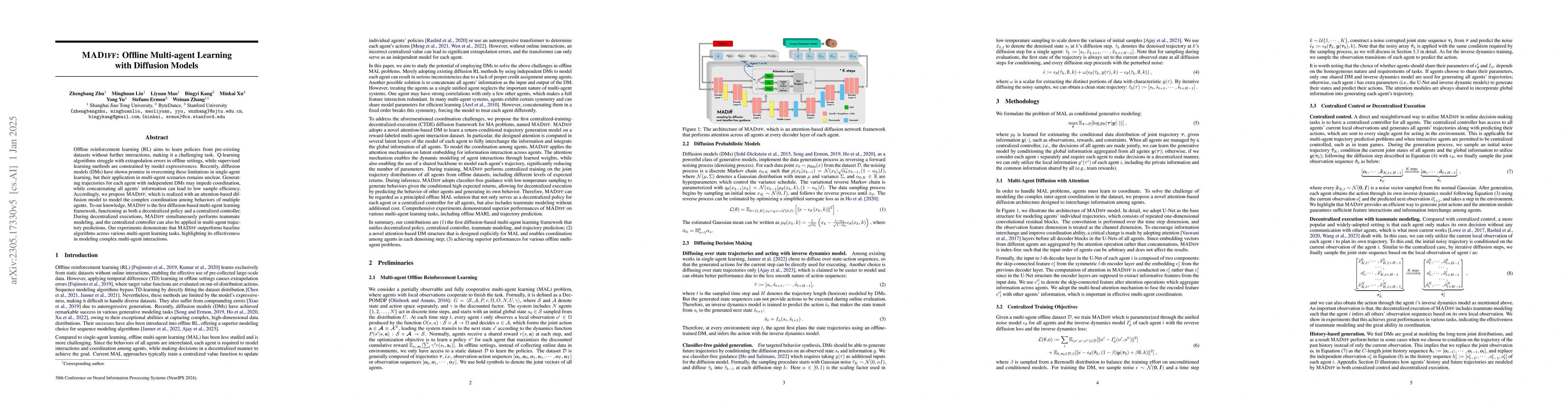 Thumbnail for MADiff: Offline Multi-agent Learning with Diffusion Models