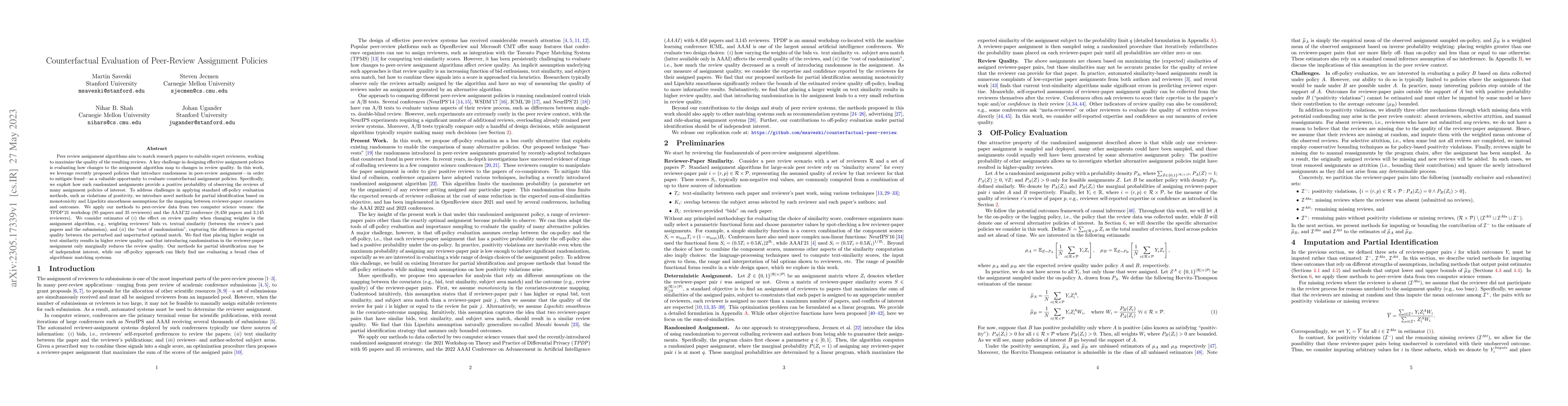 Thumbnail for Counterfactual Evaluation of Peer-Review Assignment Policies