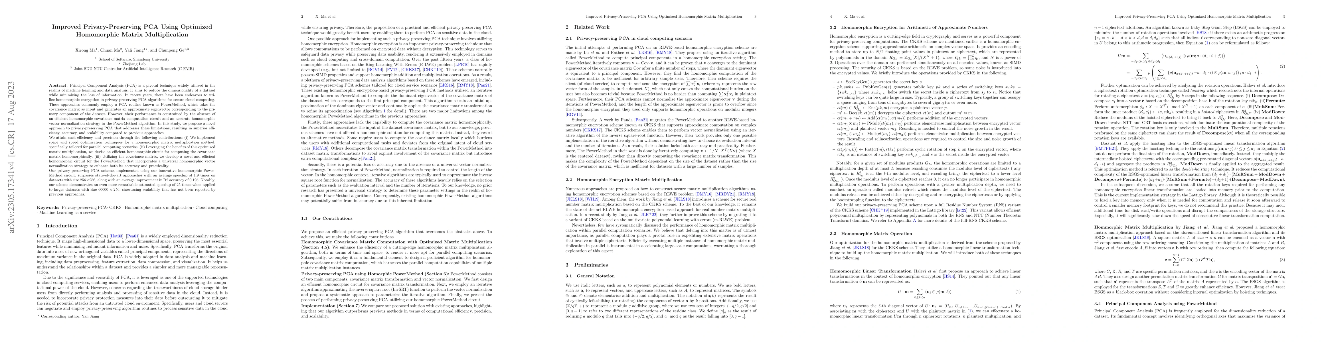 Thumbnail for Improved Privacy-Preserving PCA Using Optimized Homomorphic Matrix
  Multiplication