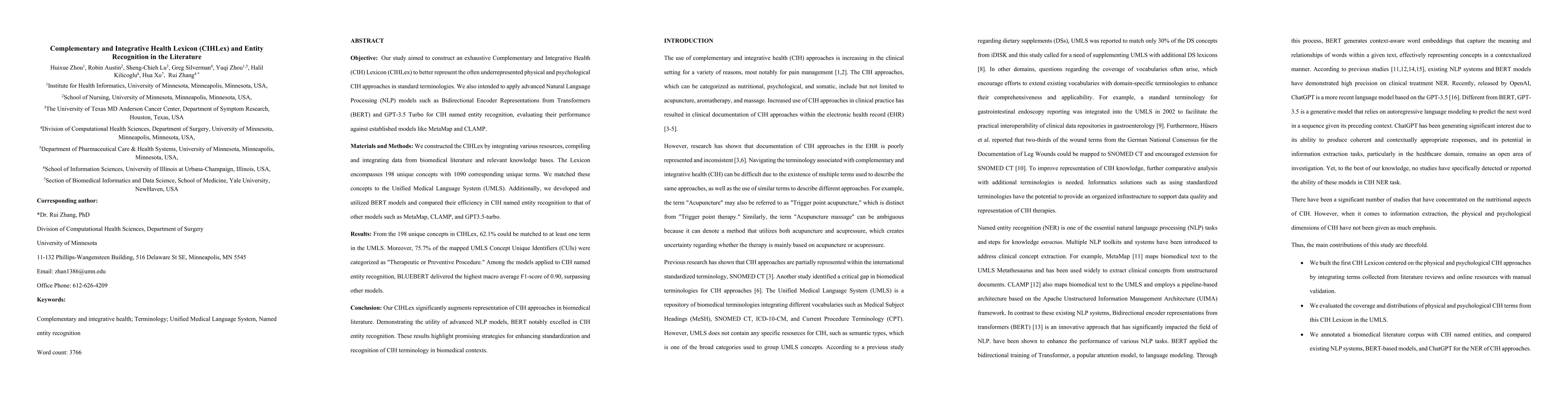 Thumbnail for Complementary and Integrative Health Lexicon (CIHLex) and Entity
  Recognition in the Literature