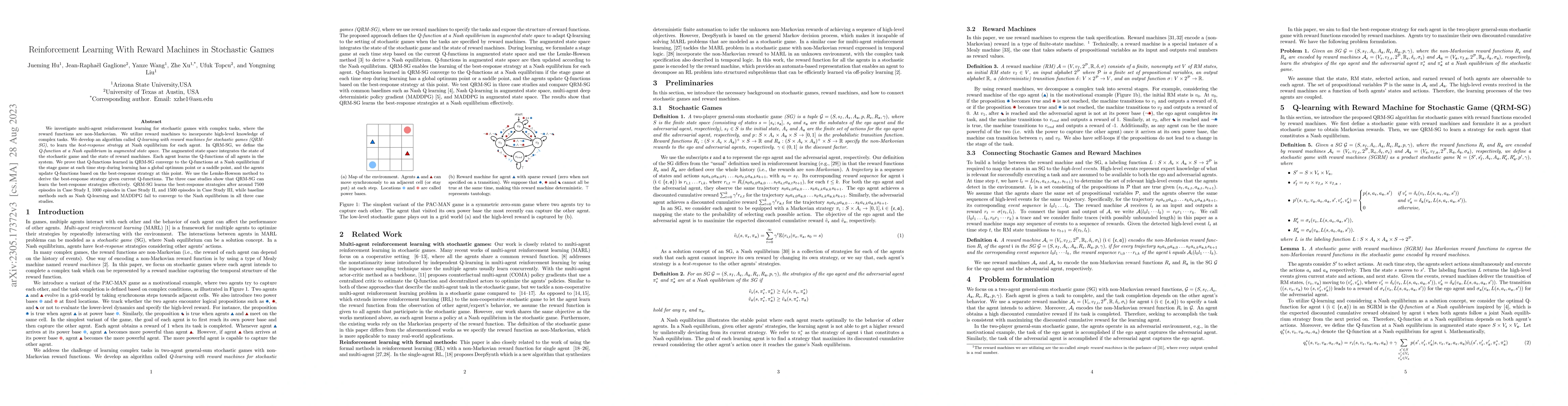 Thumbnail for Reinforcement Learning With Reward Machines in Stochastic Games
