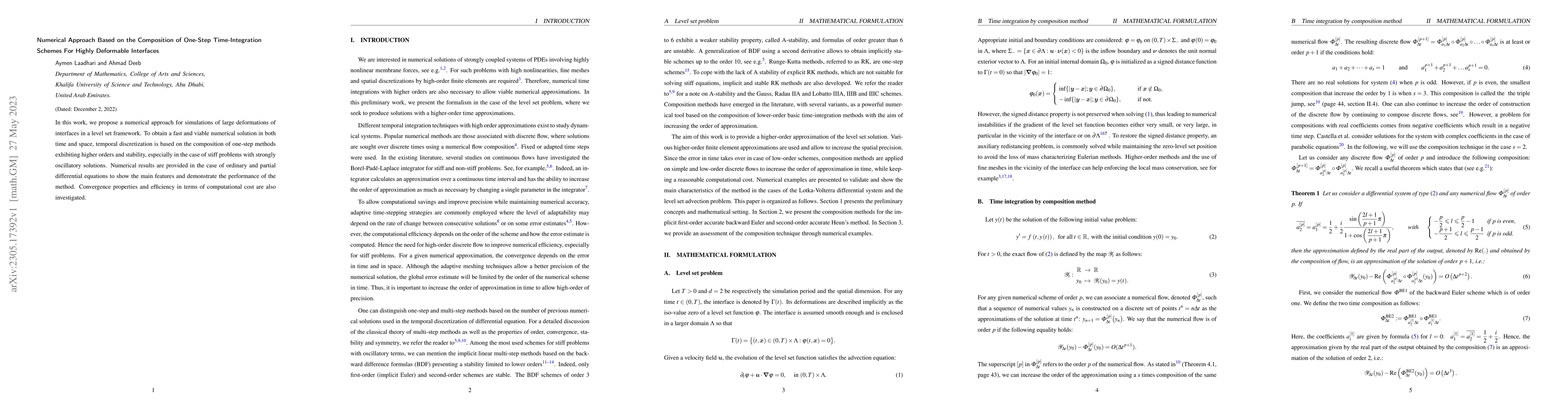 Thumbnail for Numerical Approach Based on the Composition of One-Step Time-Integration
  Schemes For Highly Deformable Interfaces