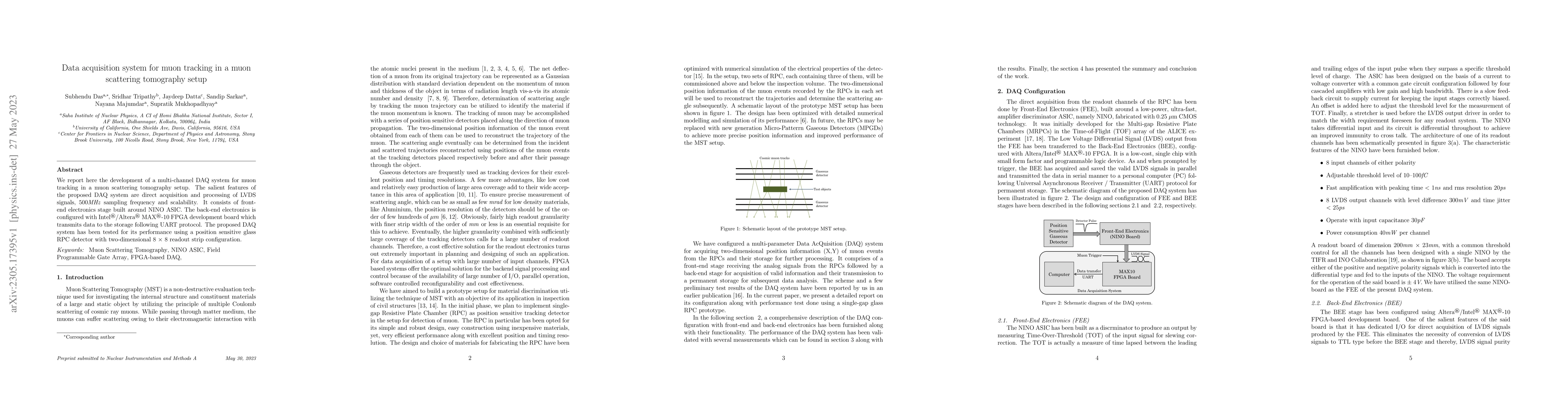 Thumbnail for Data acquisition system for muon tracking in a muon scattering
  tomography setup