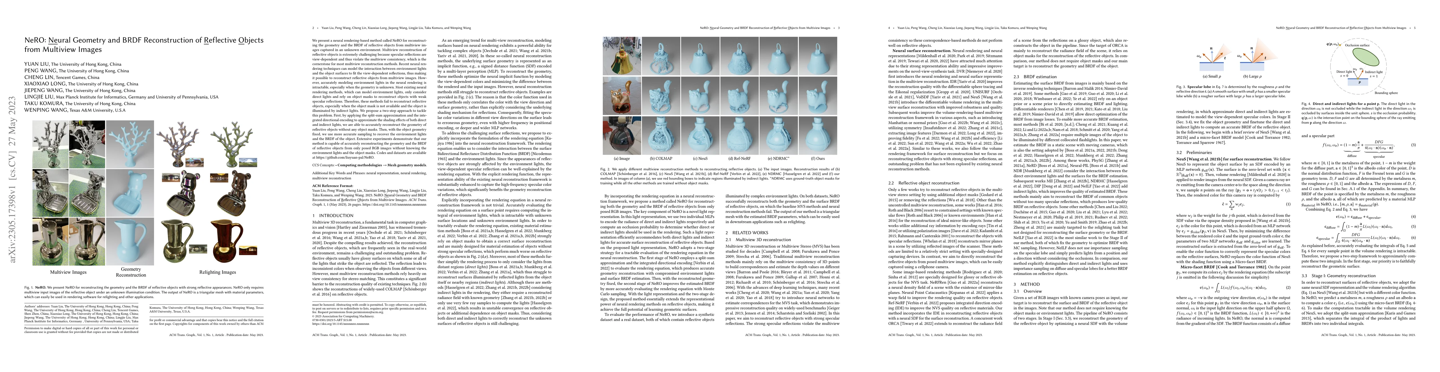 Thumbnail for NeRO: Neural Geometry and BRDF Reconstruction of Reflective Objects from
  Multiview Images
