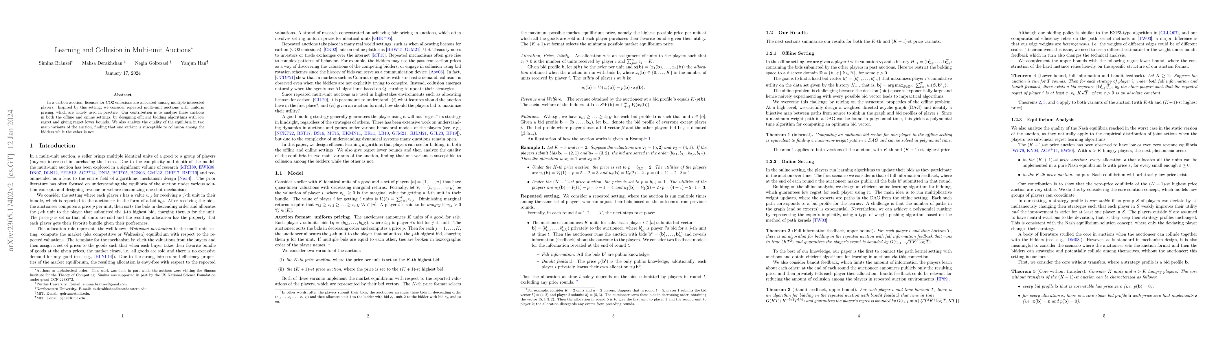 Thumbnail for Learning and Collusion in Multi-unit Auctions