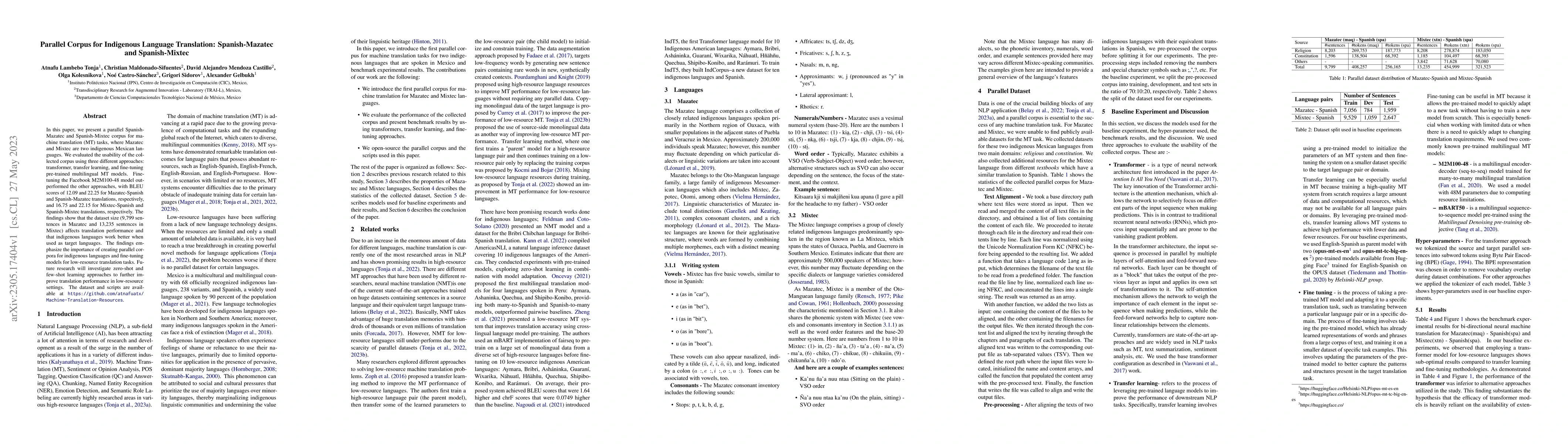 Thumbnail for Parallel Corpus for Indigenous Language Translation: Spanish-Mazatec and
  Spanish-Mixtec