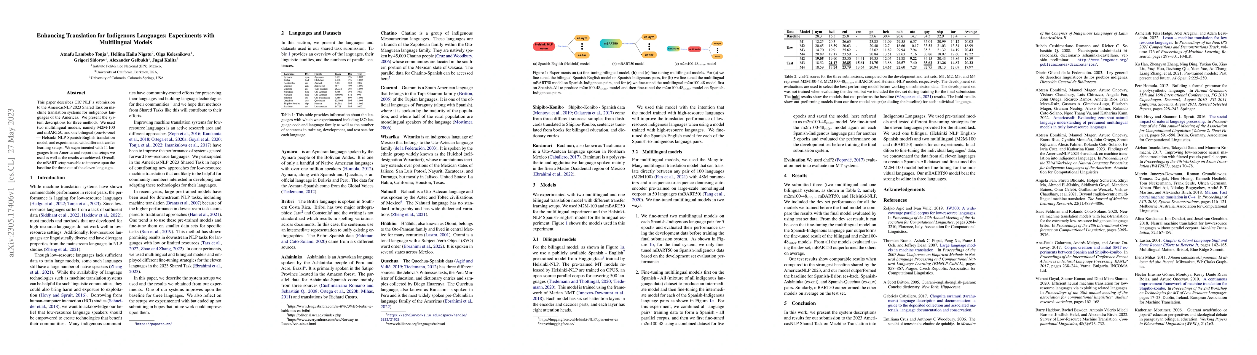 Thumbnail for Enhancing Translation for Indigenous Languages: Experiments with
  Multilingual Models