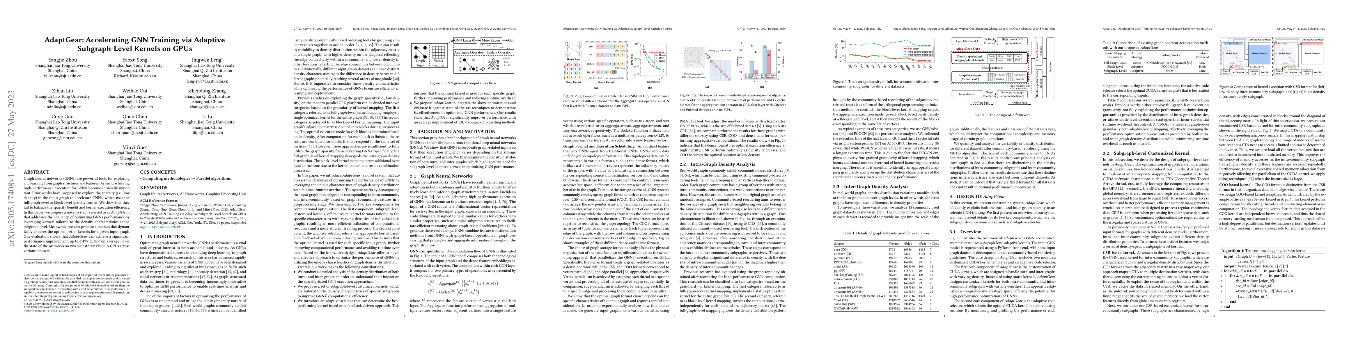 Thumbnail for AdaptGear: Accelerating GNN Training via Adaptive Subgraph-Level Kernels
  on GPUs