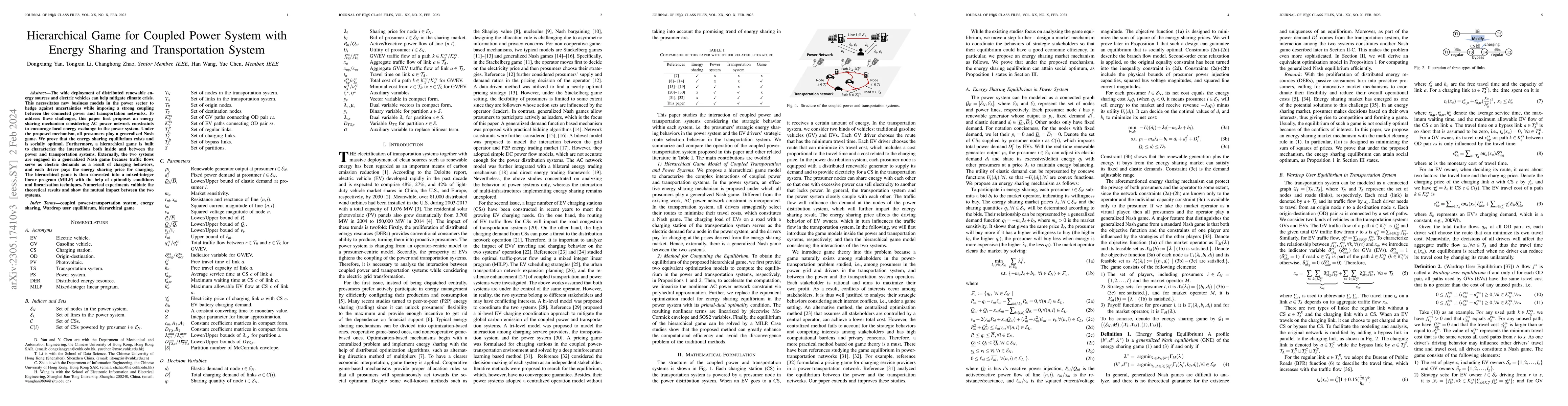 Thumbnail for Hierarchical Game for Coupled Power System with Energy Sharing and
  Transportation System