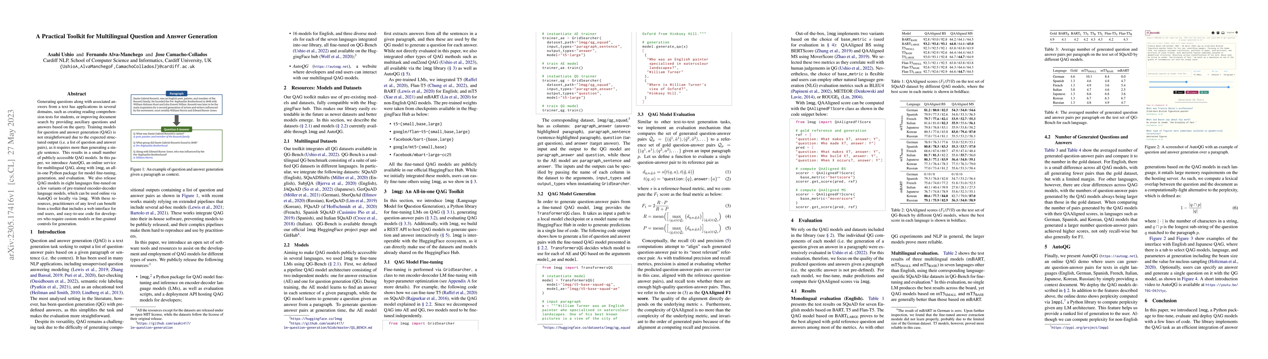 Thumbnail for A Practical Toolkit for Multilingual Question and Answer Generation