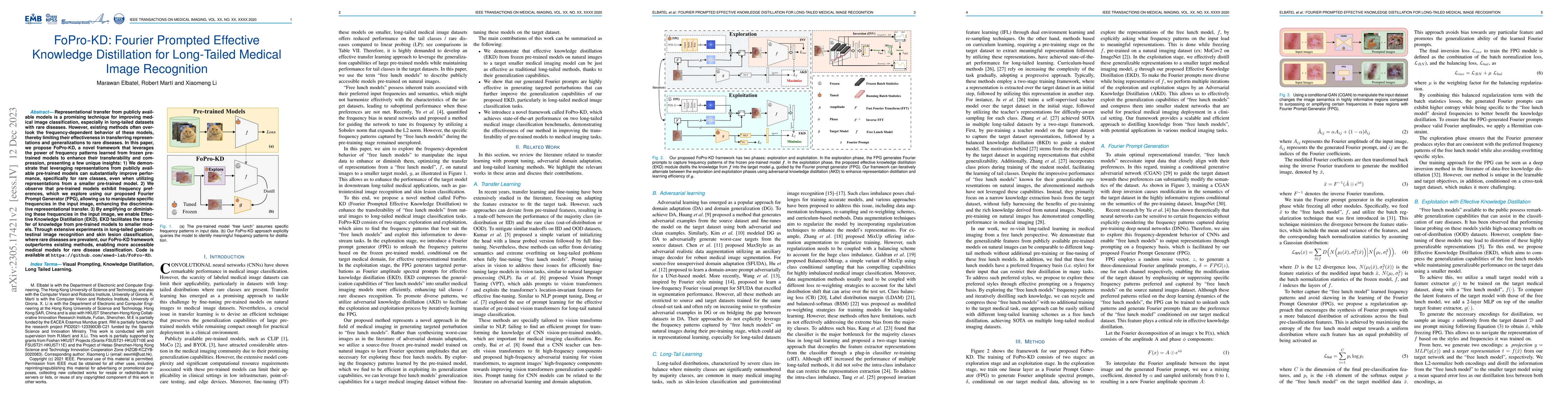 Thumbnail for FoPro-KD: Fourier Prompted Effective Knowledge Distillation for
  Long-Tailed Medical Image Recognition