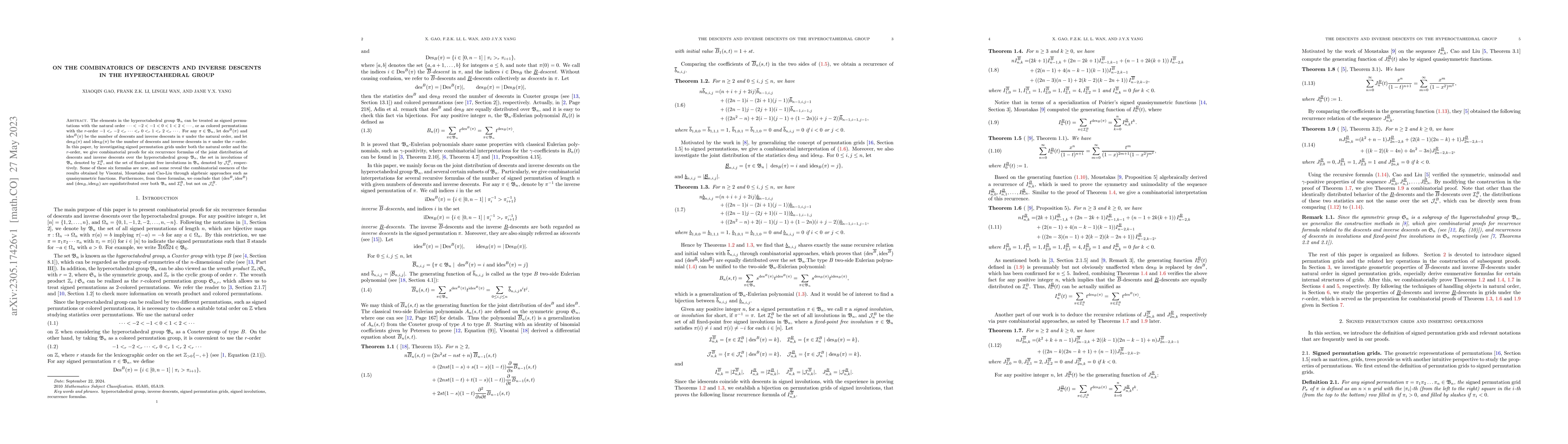 Thumbnail for On the combinatorics of descents and inverse descents in the
  hyperoctahedral group