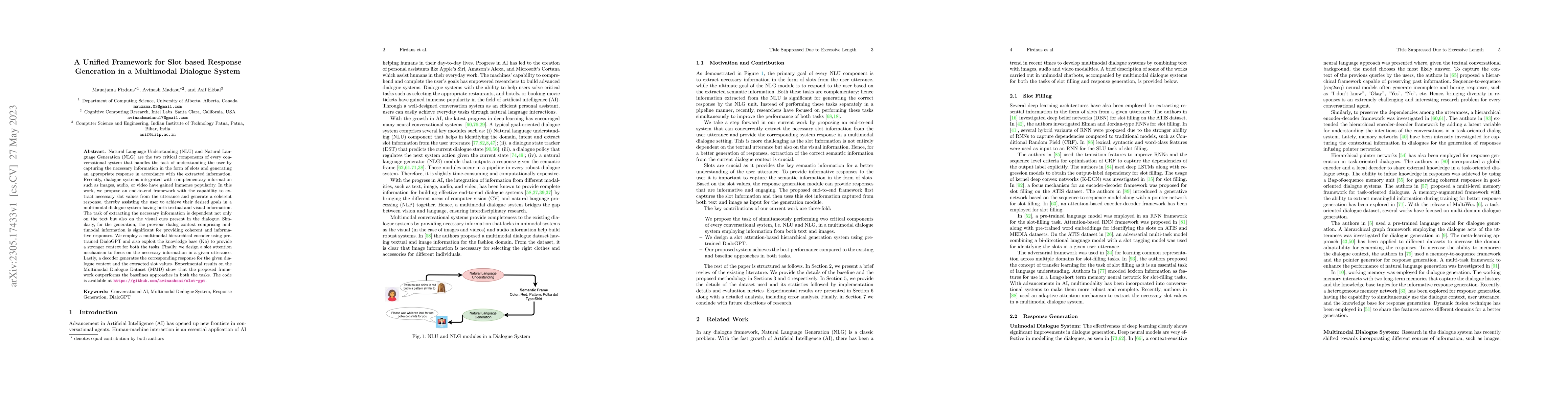 Thumbnail for A Unified Framework for Slot based Response Generation in a Multimodal
  Dialogue System