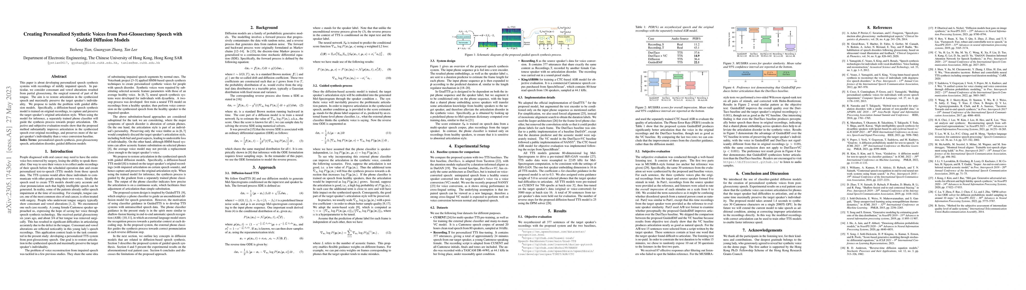 Thumbnail for Creating Personalized Synthetic Voices from Post-Glossectomy Speech with
  Guided Diffusion Models