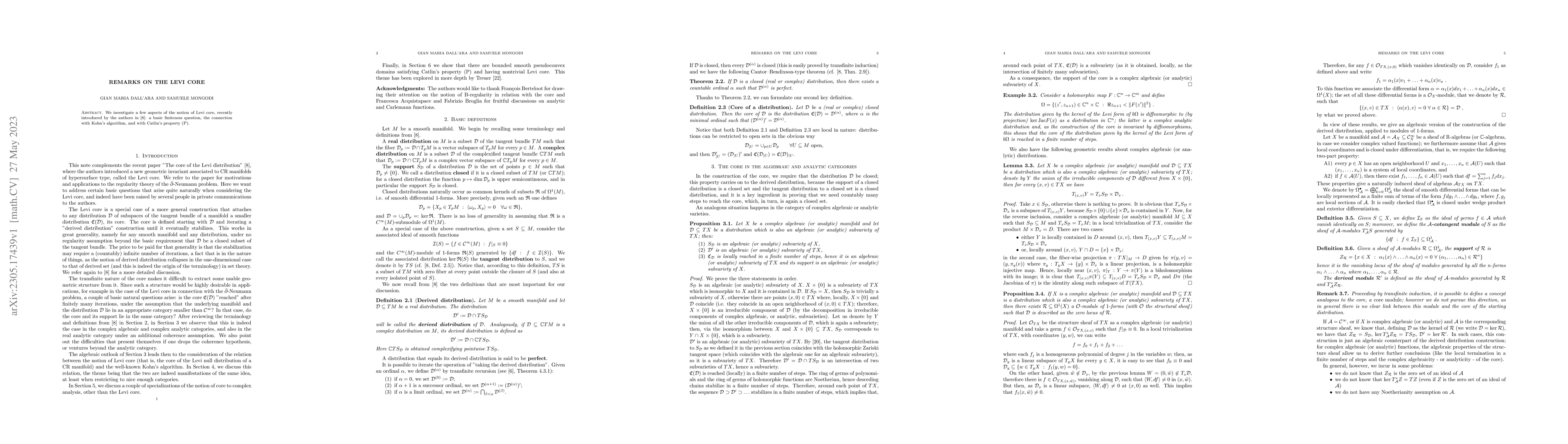 Thumbnail for Remarks on the Levi core