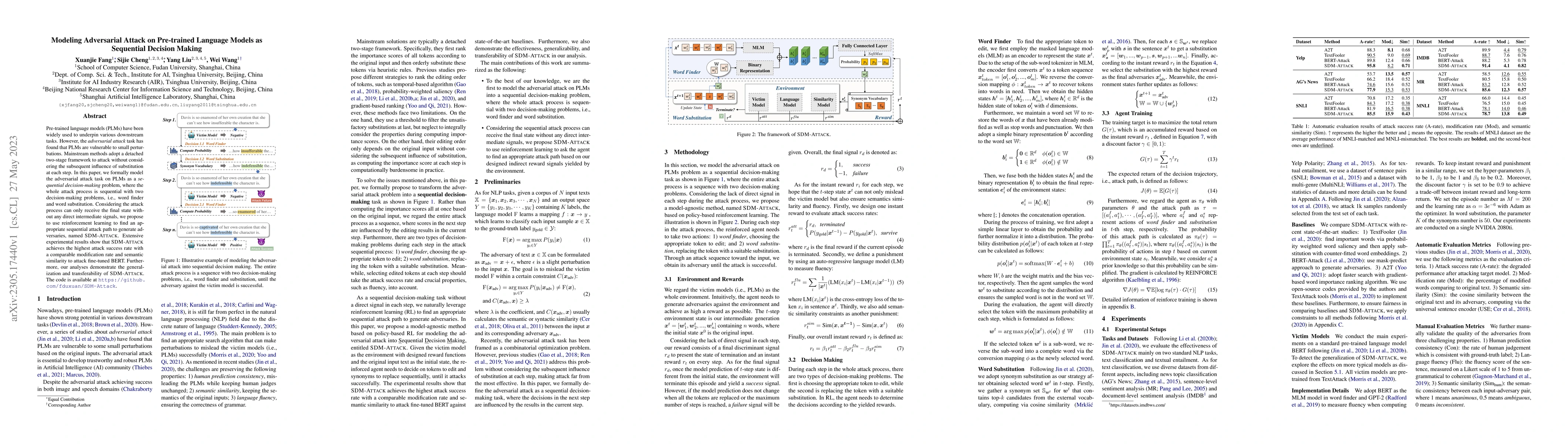 Thumbnail for Modeling Adversarial Attack on Pre-trained Language Models as Sequential
  Decision Making