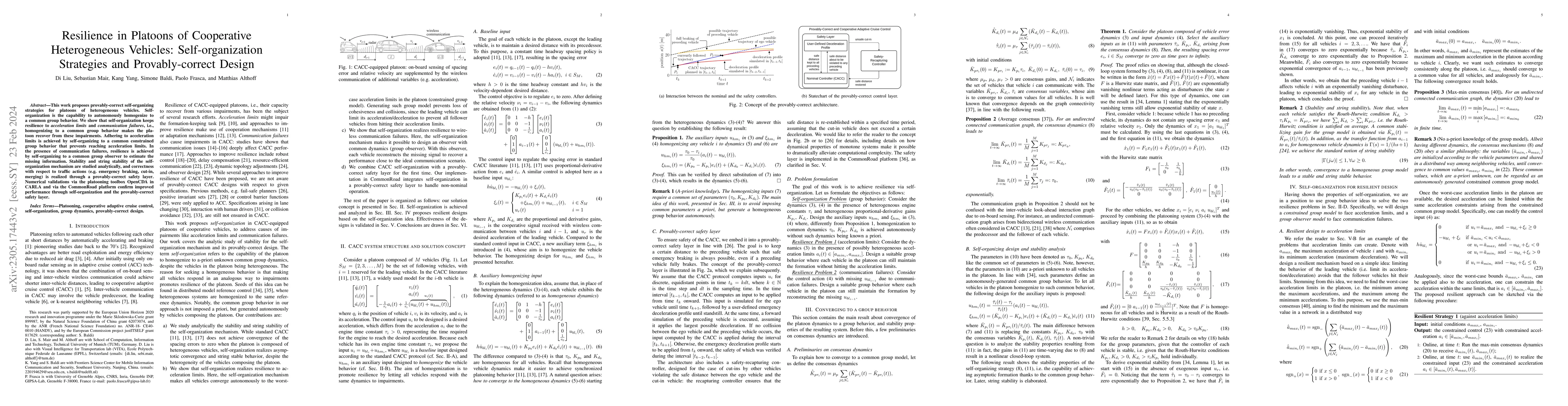 Thumbnail for Resilience in Platoons of Cooperative Heterogeneous Vehicles:
  Self-organization Strategies and Provably-correct Design