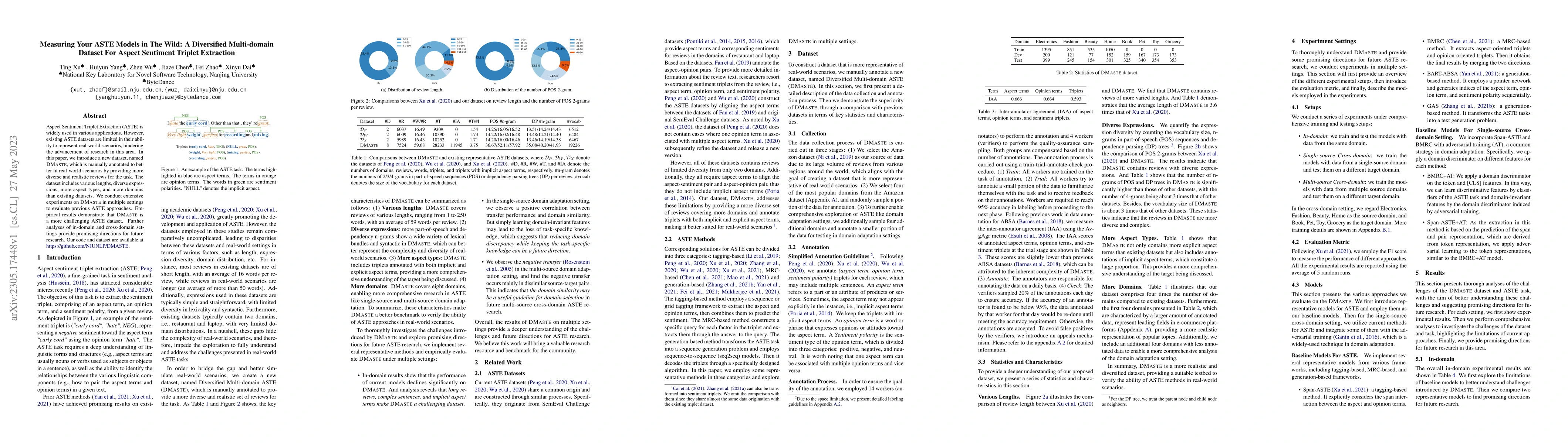 Thumbnail for Measuring Your ASTE Models in The Wild: A Diversified Multi-domain
  Dataset For Aspect Sentiment Triplet Extraction