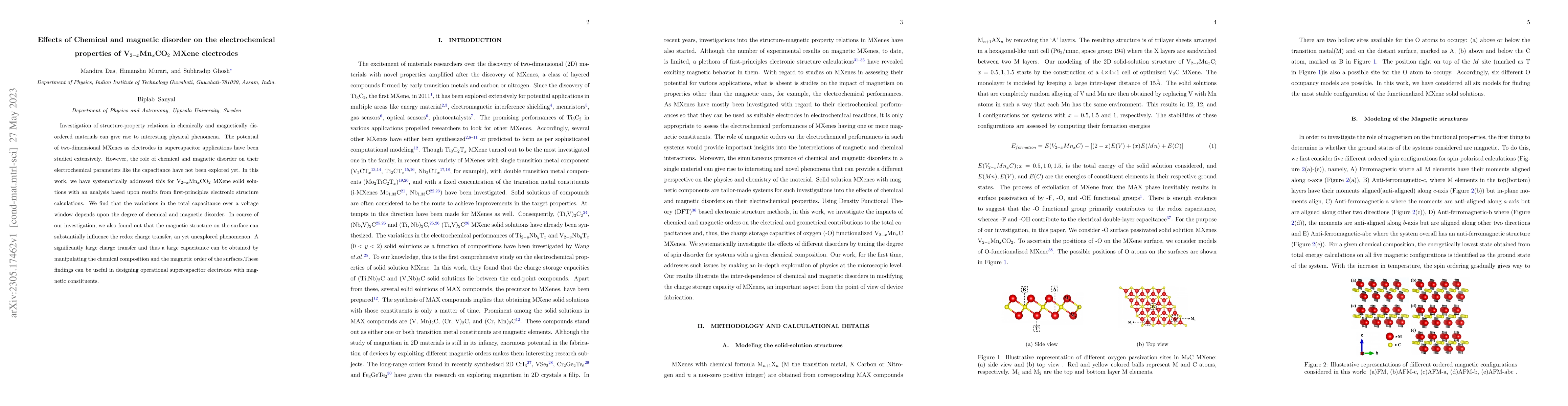 Thumbnail for Effects of Chemical and magnetic disorder on the electrochemical
  properties of V$_{2-x}$Mn$_{x}$CO$_{2}$} MXene electrodes