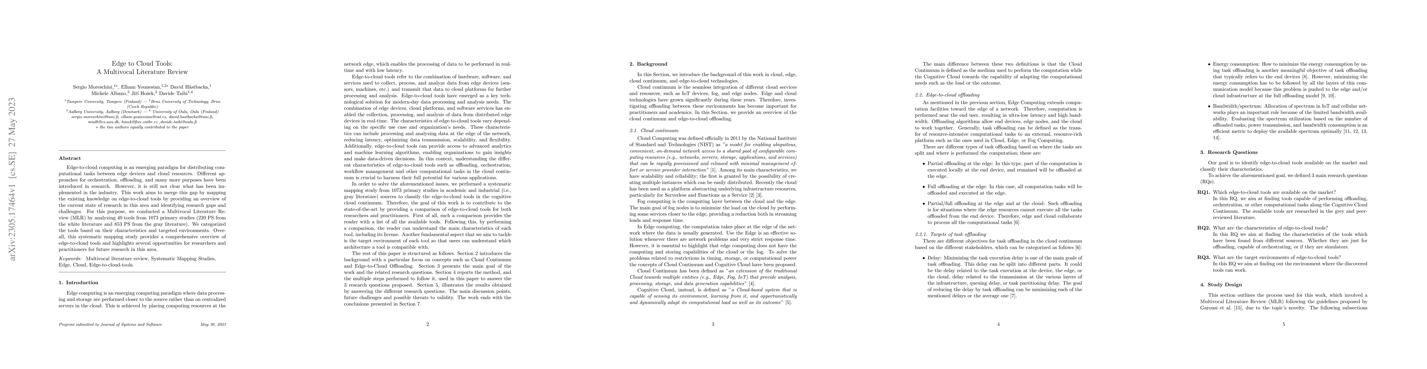 Thumbnail for Edge to Cloud Tools: A Multivocal Literature Review