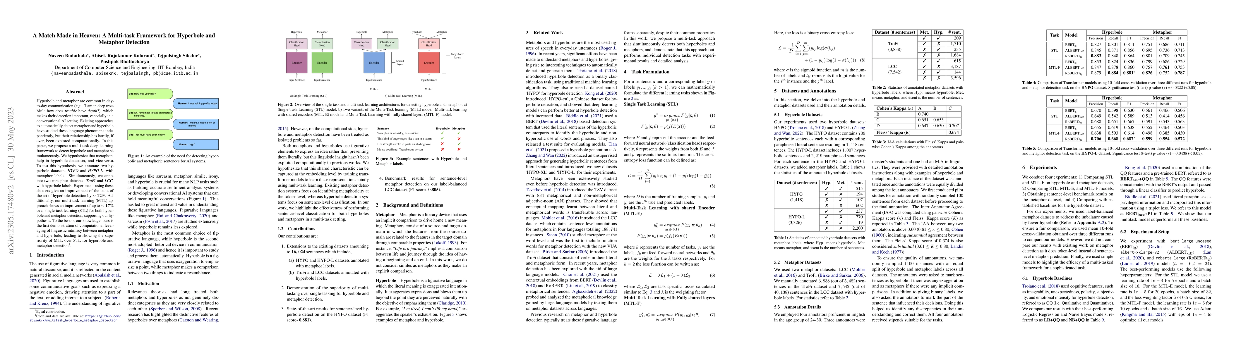 Thumbnail for A Match Made in Heaven: A Multi-task Framework for Hyperbole and
  Metaphor Detection