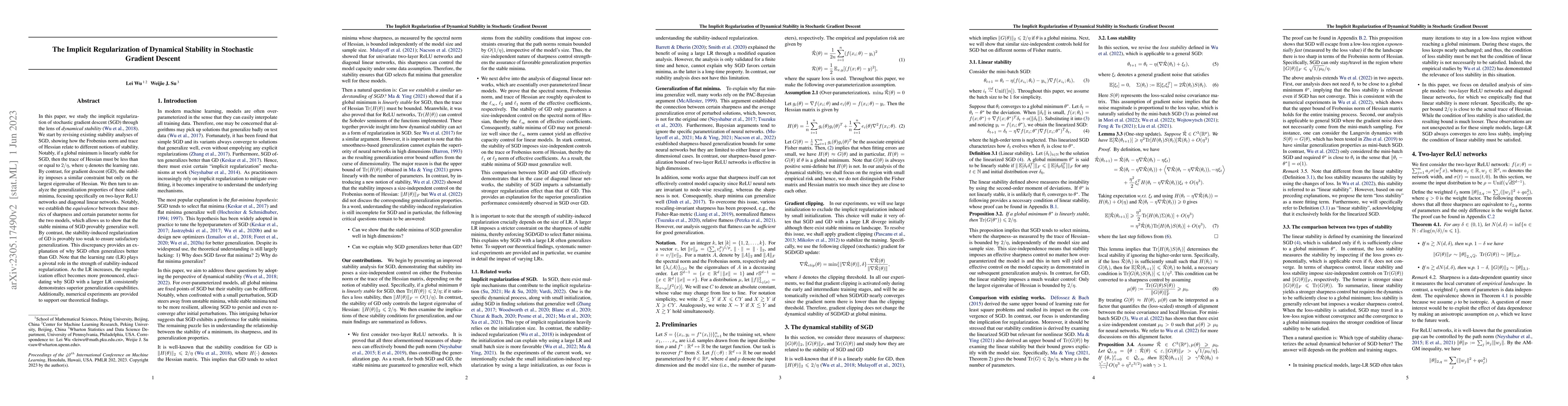 Thumbnail for The Implicit Regularization of Dynamical Stability in Stochastic
  Gradient Descent