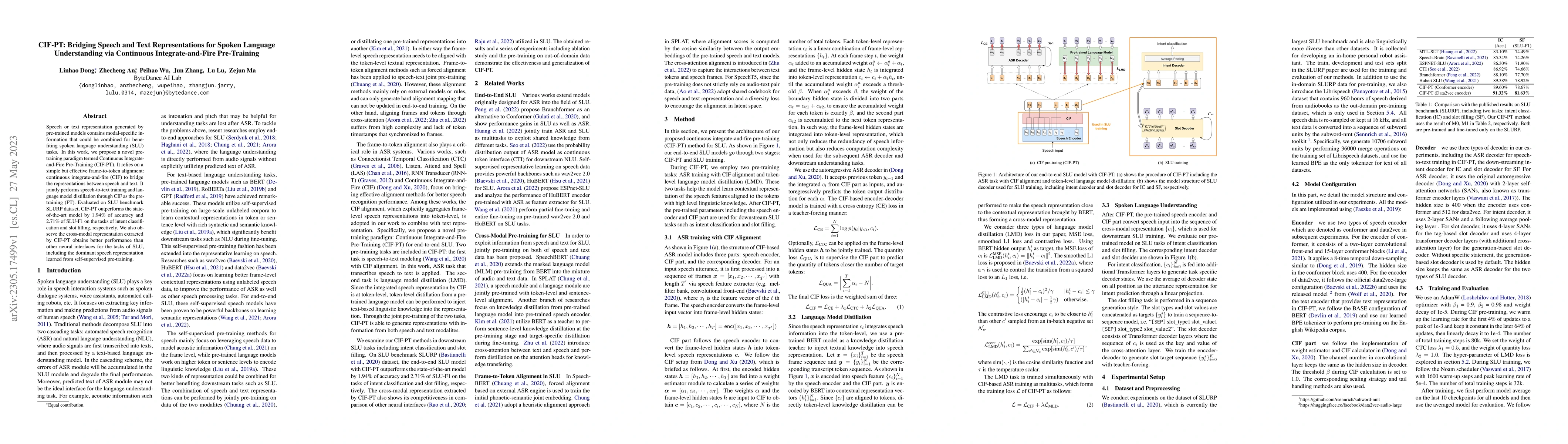 Thumbnail for CIF-PT: Bridging Speech and Text Representations for Spoken Language
  Understanding via Continuous Integrate-and-Fire Pre-Training