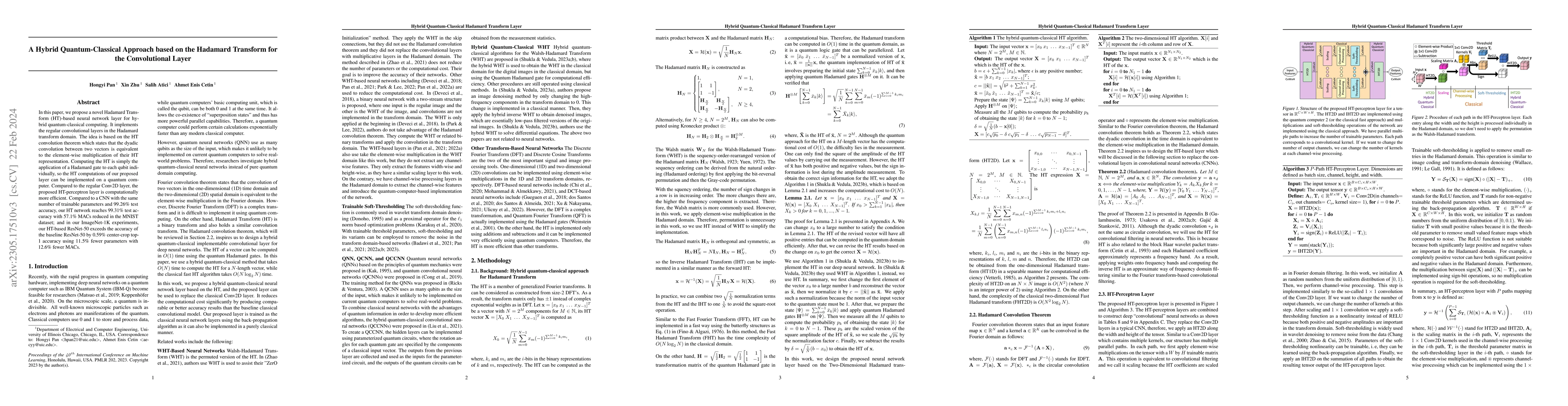 Thumbnail for A Hybrid Quantum-Classical Approach based on the Hadamard Transform for
  the Convolutional Layer
