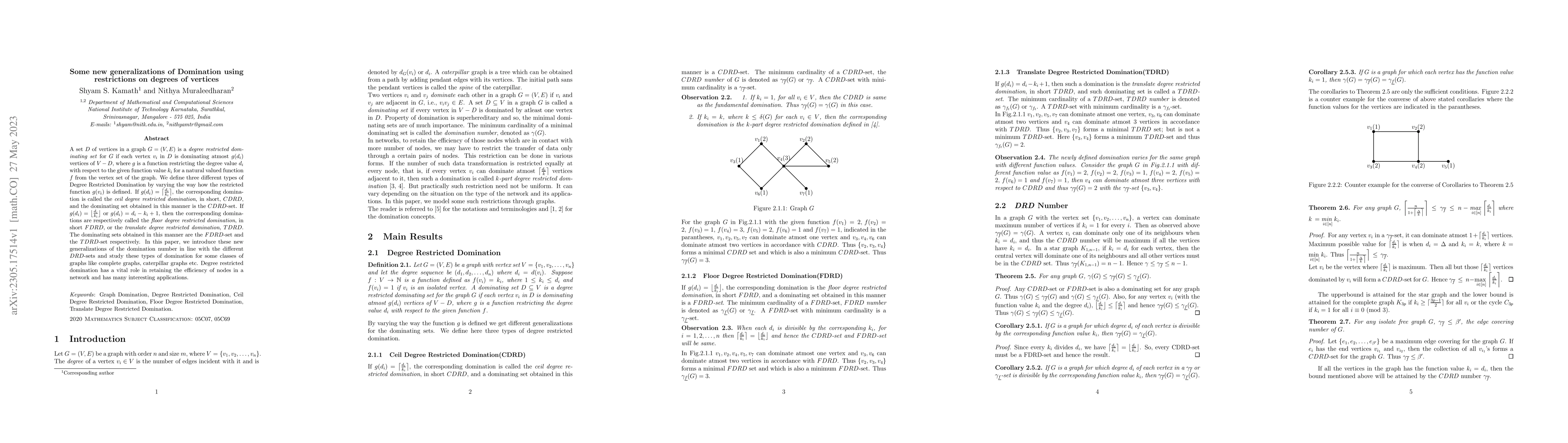 Thumbnail for Some new generalizations of Domination using restrictions on degrees of
  vertices