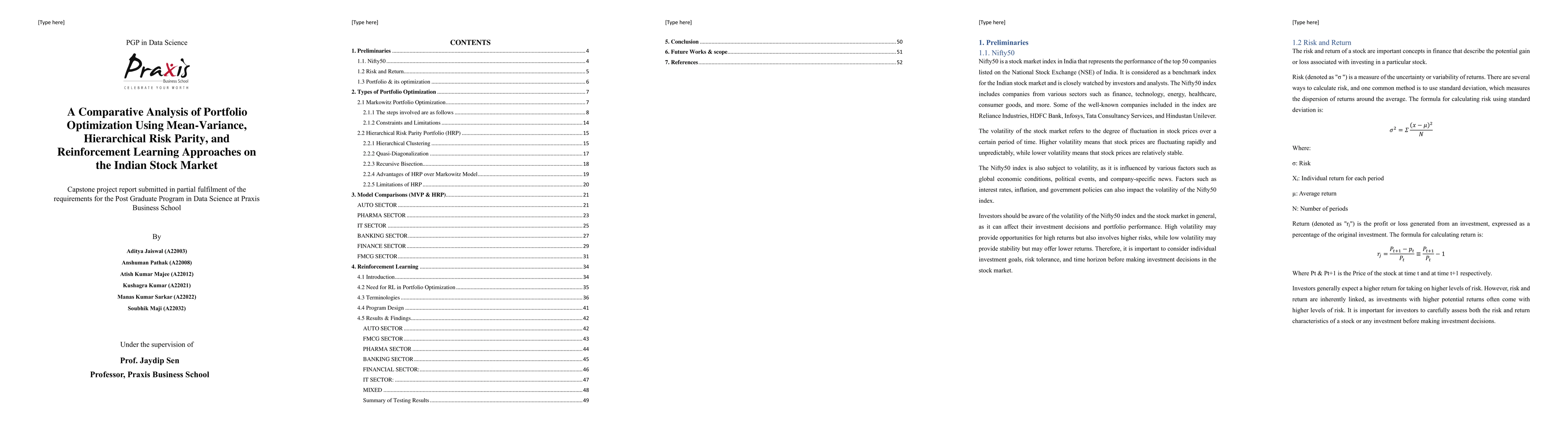 Thumbnail for A Comparative Analysis of Portfolio Optimization Using Mean-Variance,
  Hierarchical Risk Parity, and Reinforcement Learning Approaches on the Indian
  Stock Market