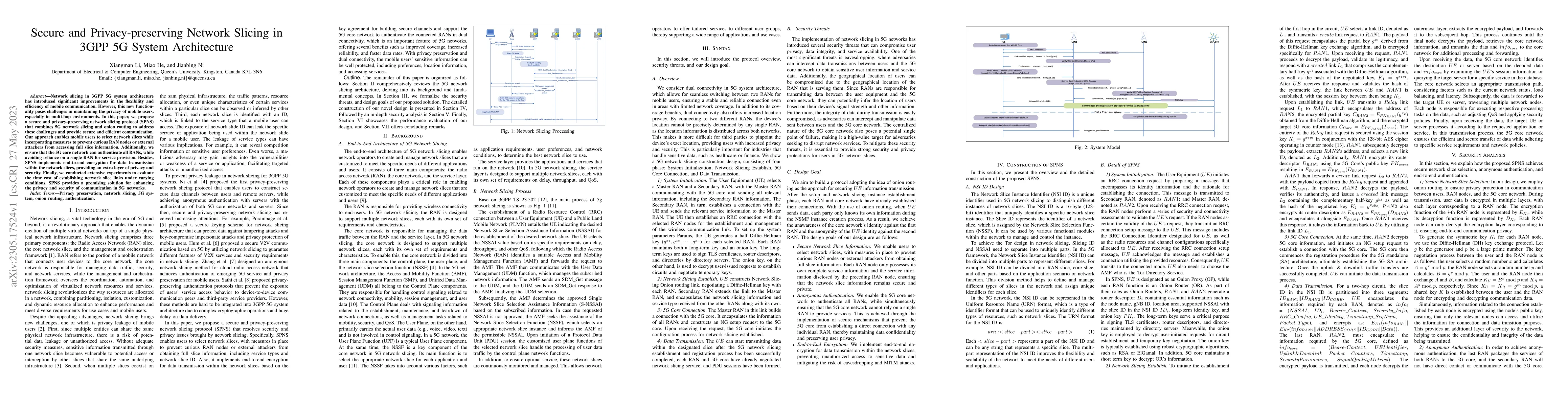 Thumbnail for Secure and Privacy-preserving Network Slicing in 3GPP 5G System
  Architecture