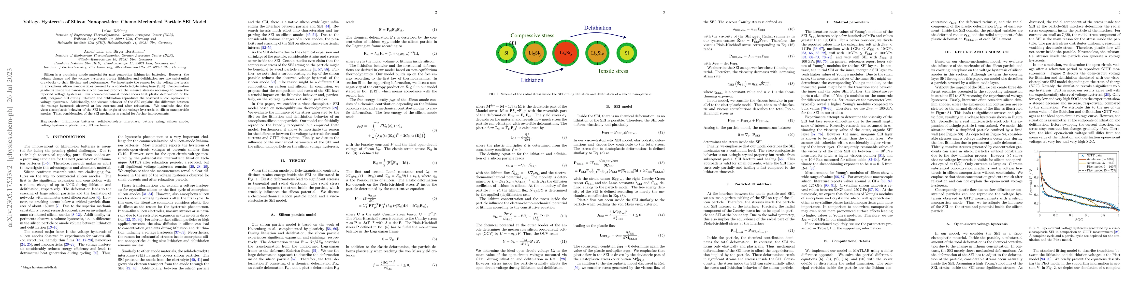 Thumbnail for Voltage Hysteresis of Silicon Nanoparticles: Chemo-Mechanical
  Particle-SEI Model