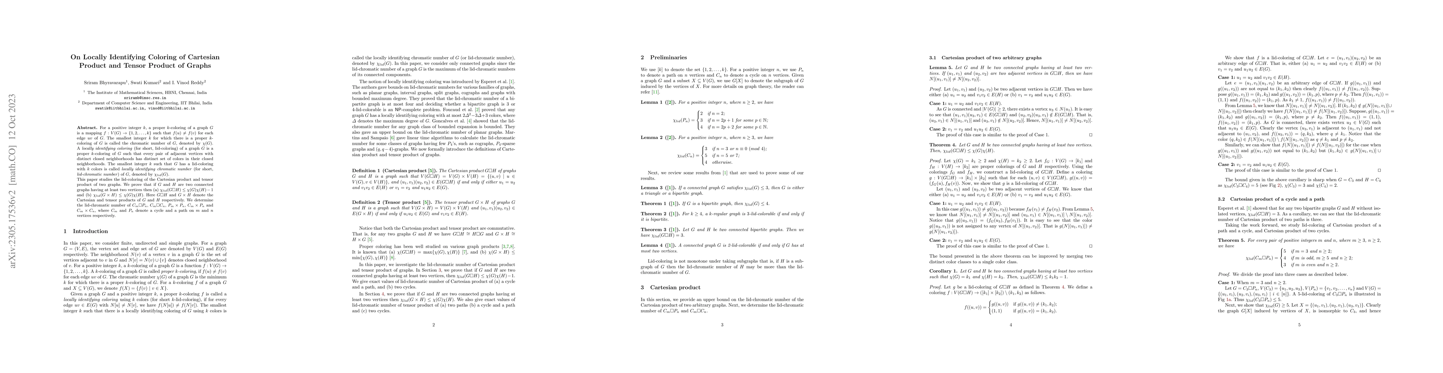 Thumbnail for On Locally Identifying Coloring of Cartesian Product and Tensor Product
  of Graphs