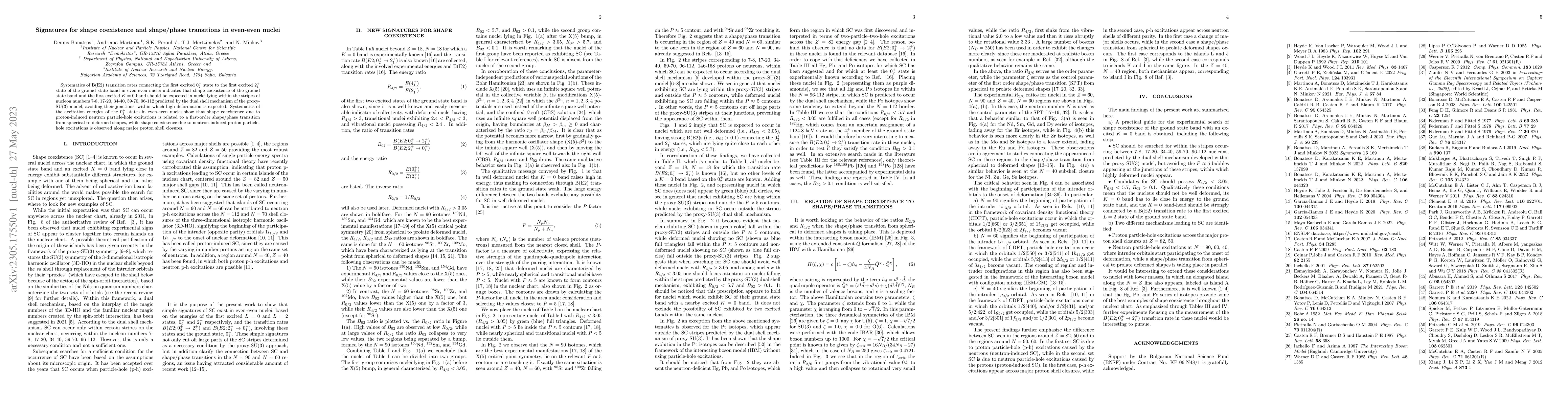 Thumbnail for Signatures for shape coexistence and shape/phase transitions in
  even-even nuclei