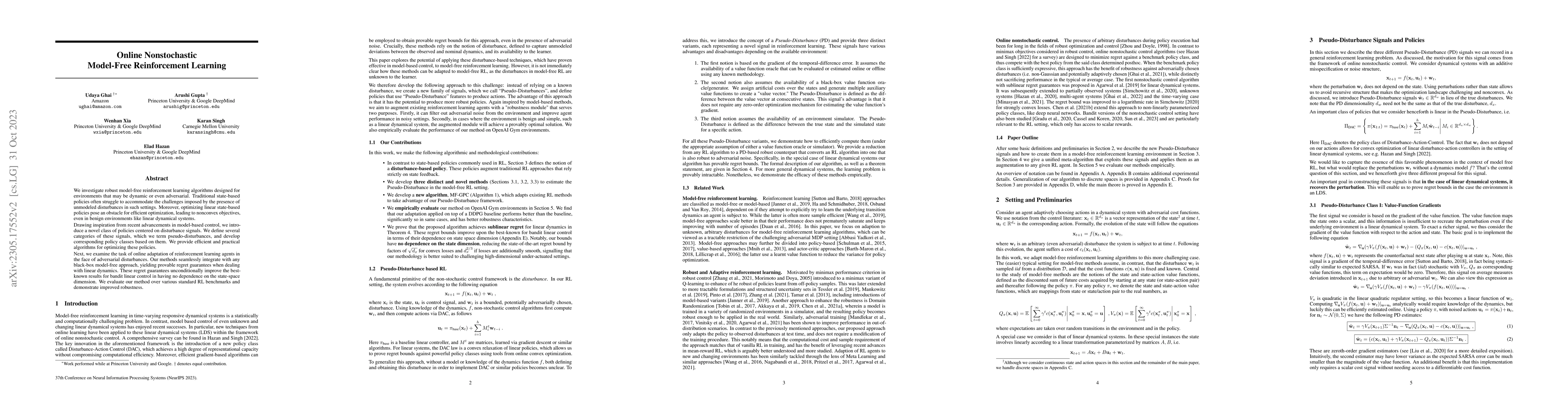 Thumbnail for Online Nonstochastic Model-Free Reinforcement Learning