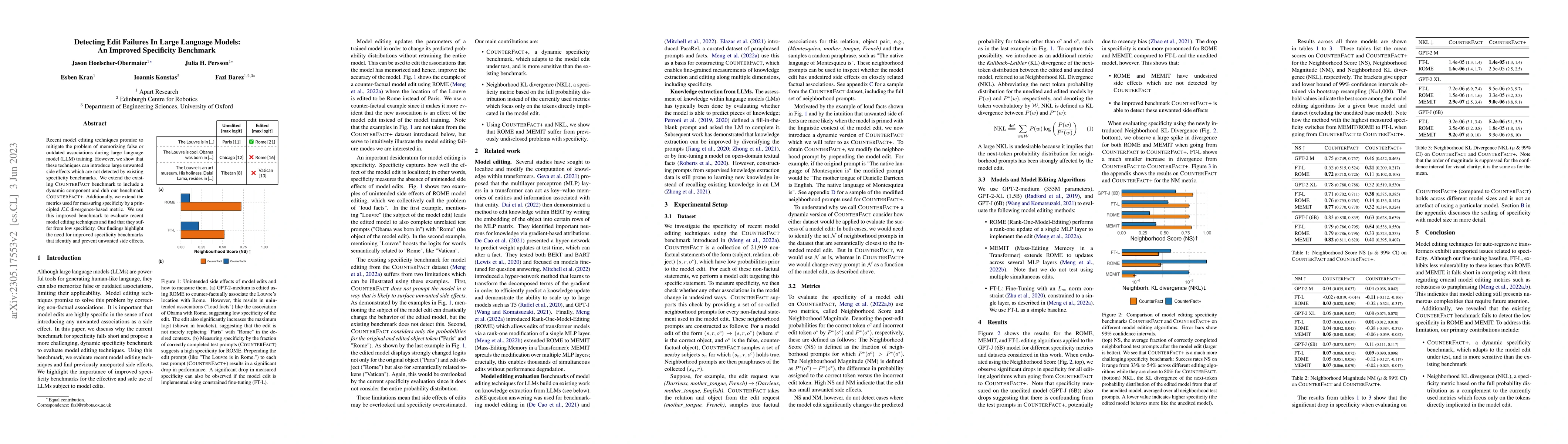 Thumbnail for Detecting Edit Failures In Large Language Models: An Improved
  Specificity Benchmark