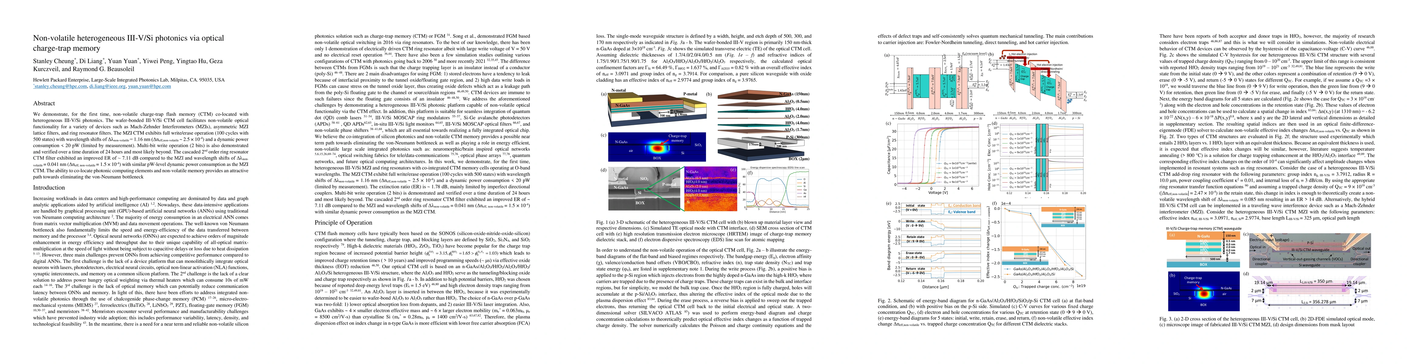 Thumbnail for Non-volatile heterogeneous III-V/Si photonics via optical charge-trap
  memory