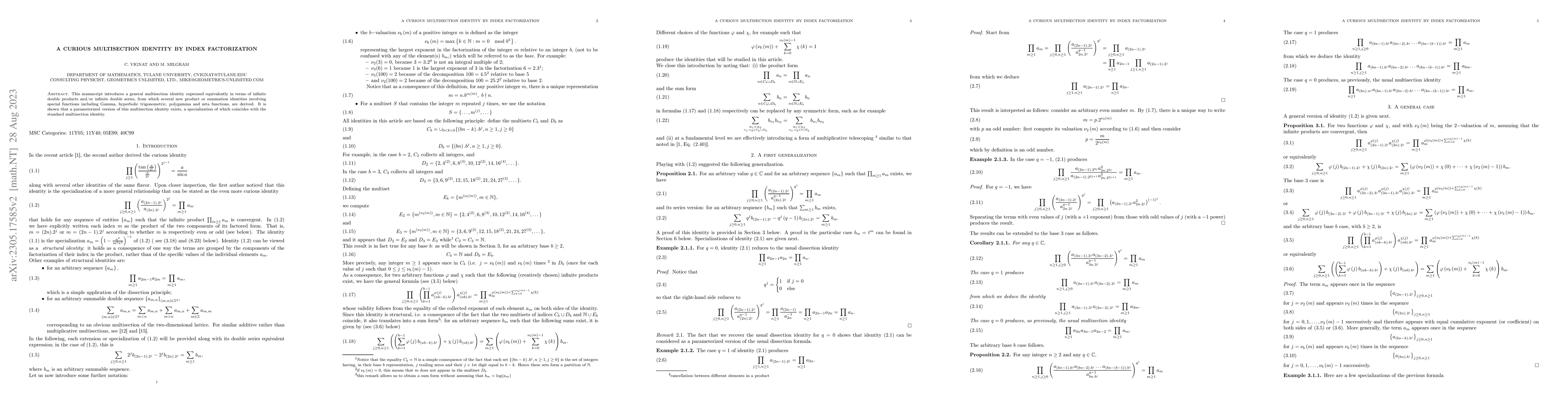 Thumbnail for Curious multisection identities by index factorization