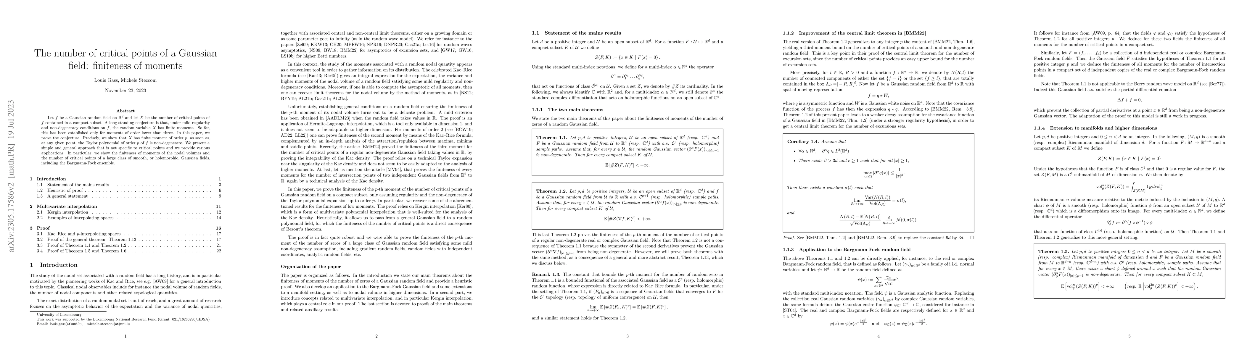 Thumbnail for The number of critical points of a Gaussian field: finiteness of moments