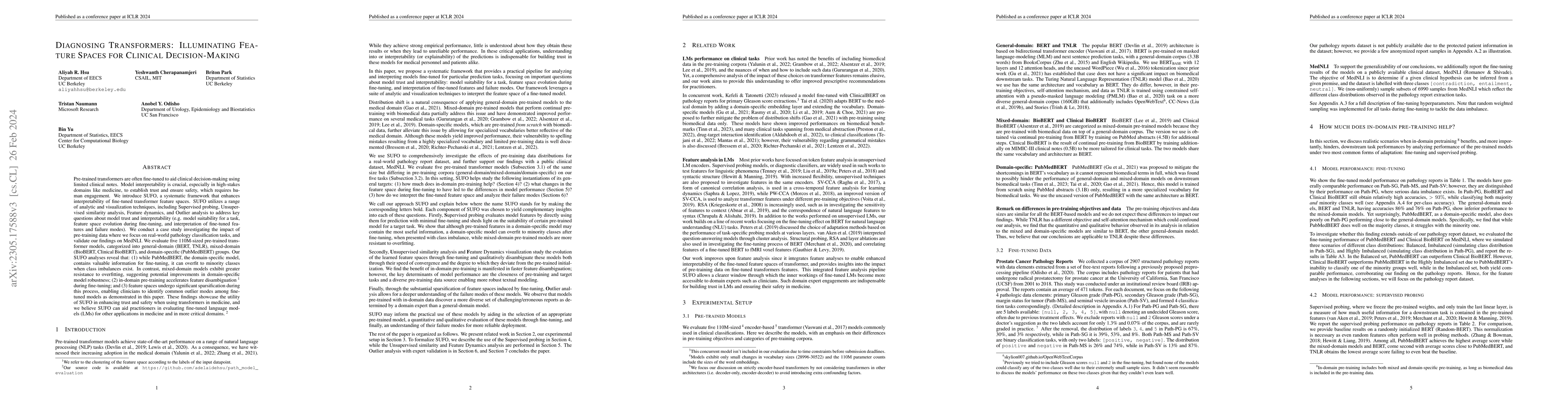 Thumbnail for Diagnosing Transformers: Illuminating Feature Spaces for Clinical
  Decision-Making