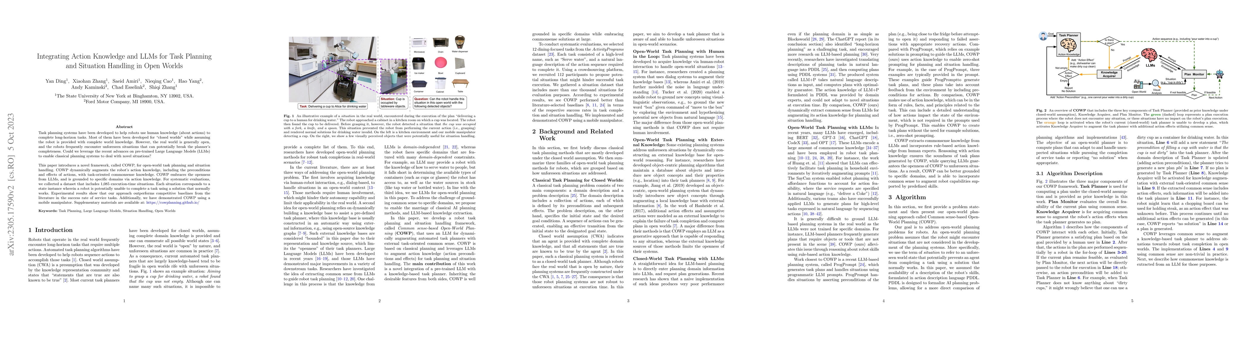 Thumbnail for Integrating Action Knowledge and LLMs for Task Planning and Situation
  Handling in Open Worlds