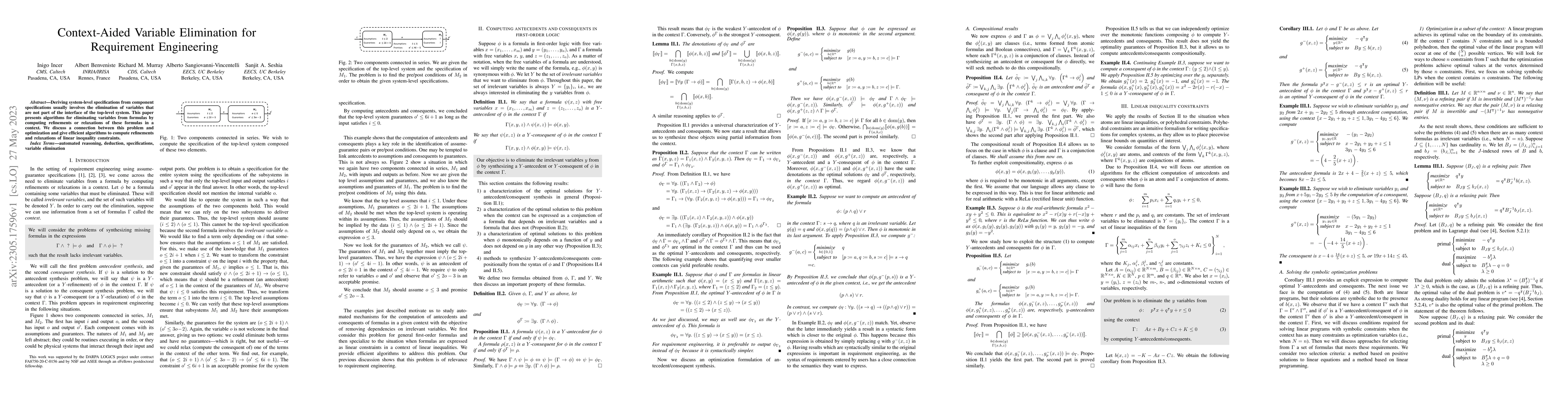 Thumbnail for Context-Aided Variable Elimination for Requirement Engineering