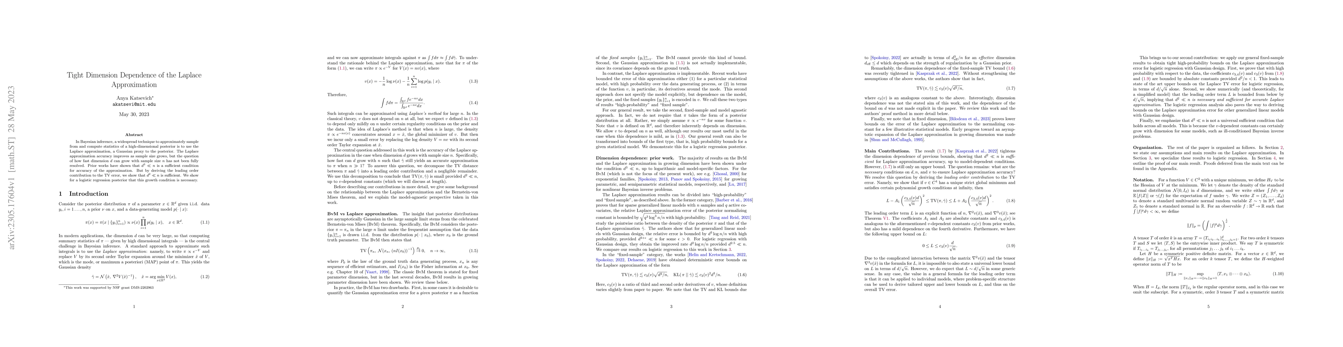 Thumbnail for Tight Bounds on the Laplace Approximation Accuracy in High Dimensions