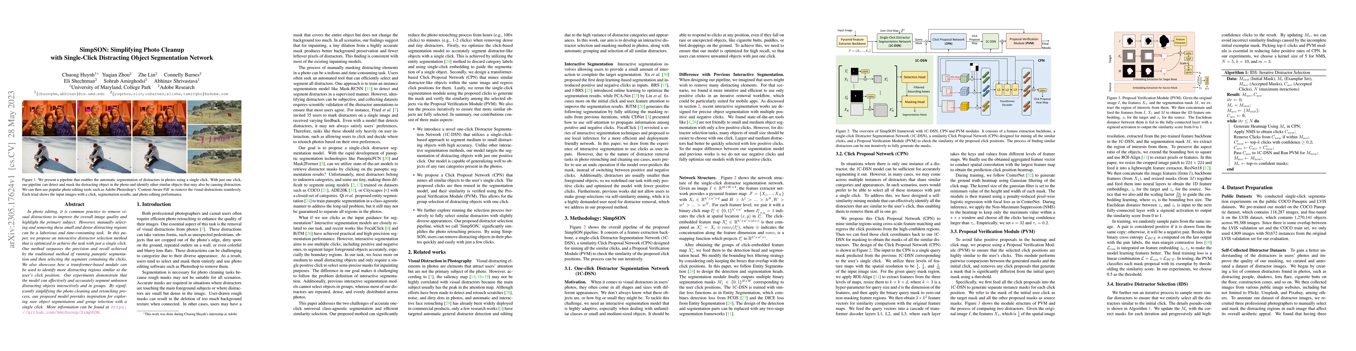 Thumbnail for SimpSON: Simplifying Photo Cleanup with Single-Click Distracting Object
  Segmentation Network