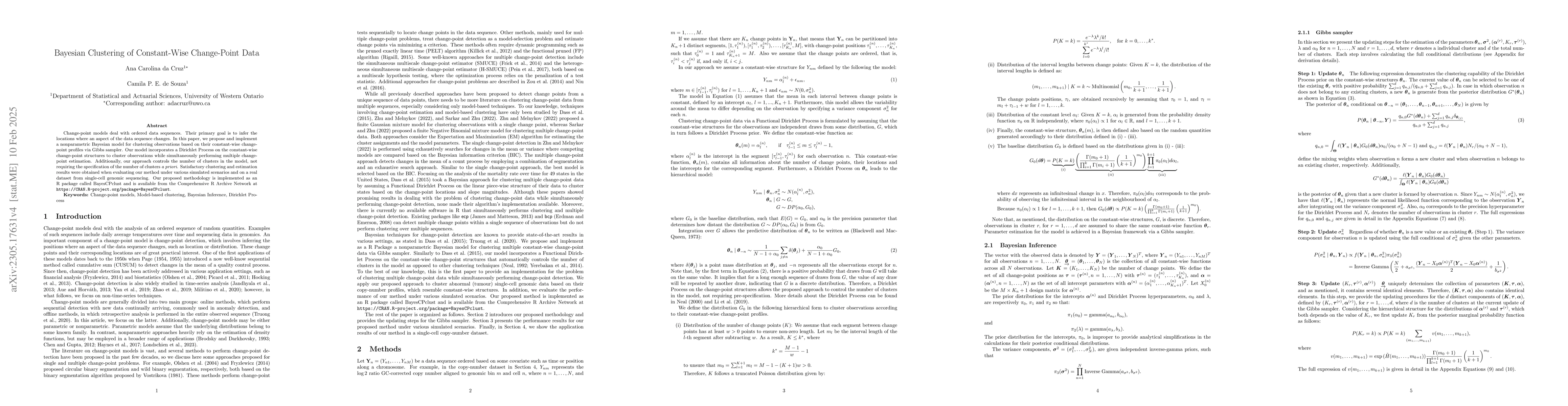 Thumbnail for BayesCPclust: A Bayesian Approach for Clustering Constant-Wise
  Change-Point Data