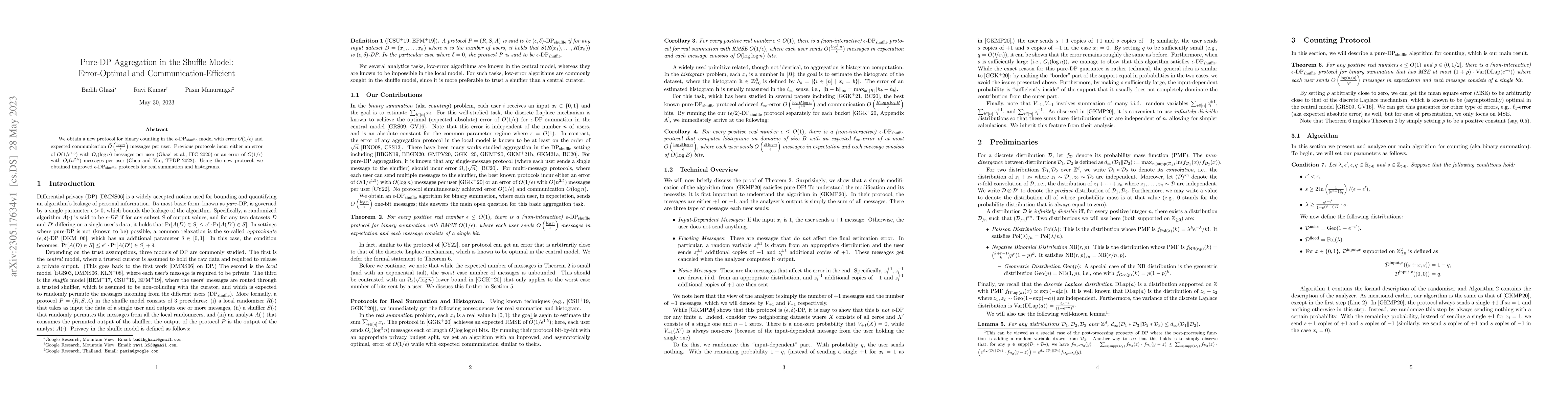 Thumbnail for Pure-DP Aggregation in the Shuffle Model: Error-Optimal and
  Communication-Efficient