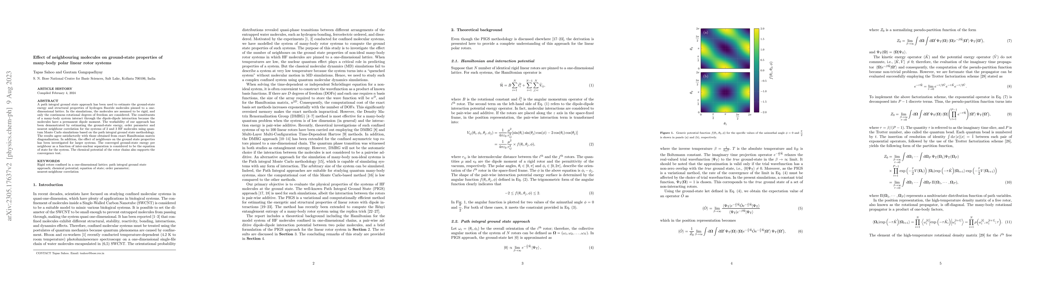 Thumbnail for Effect of neighbouring molecules on ground-state properties of many-body
  polar linear rotor systems