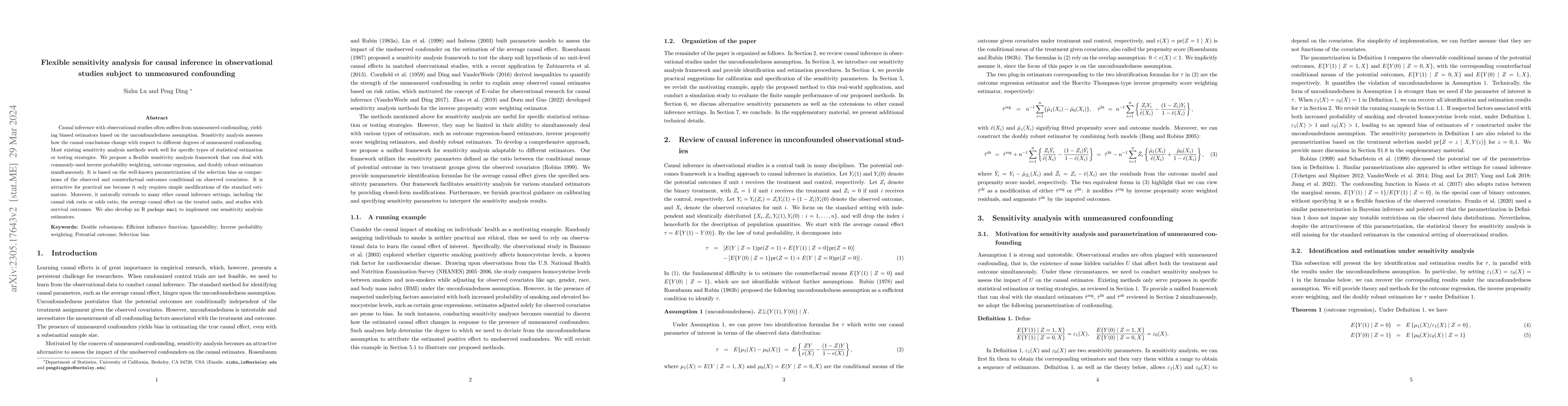 Thumbnail for Flexible sensitivity analysis for causal inference in observational
  studies subject to unmeasured confounding